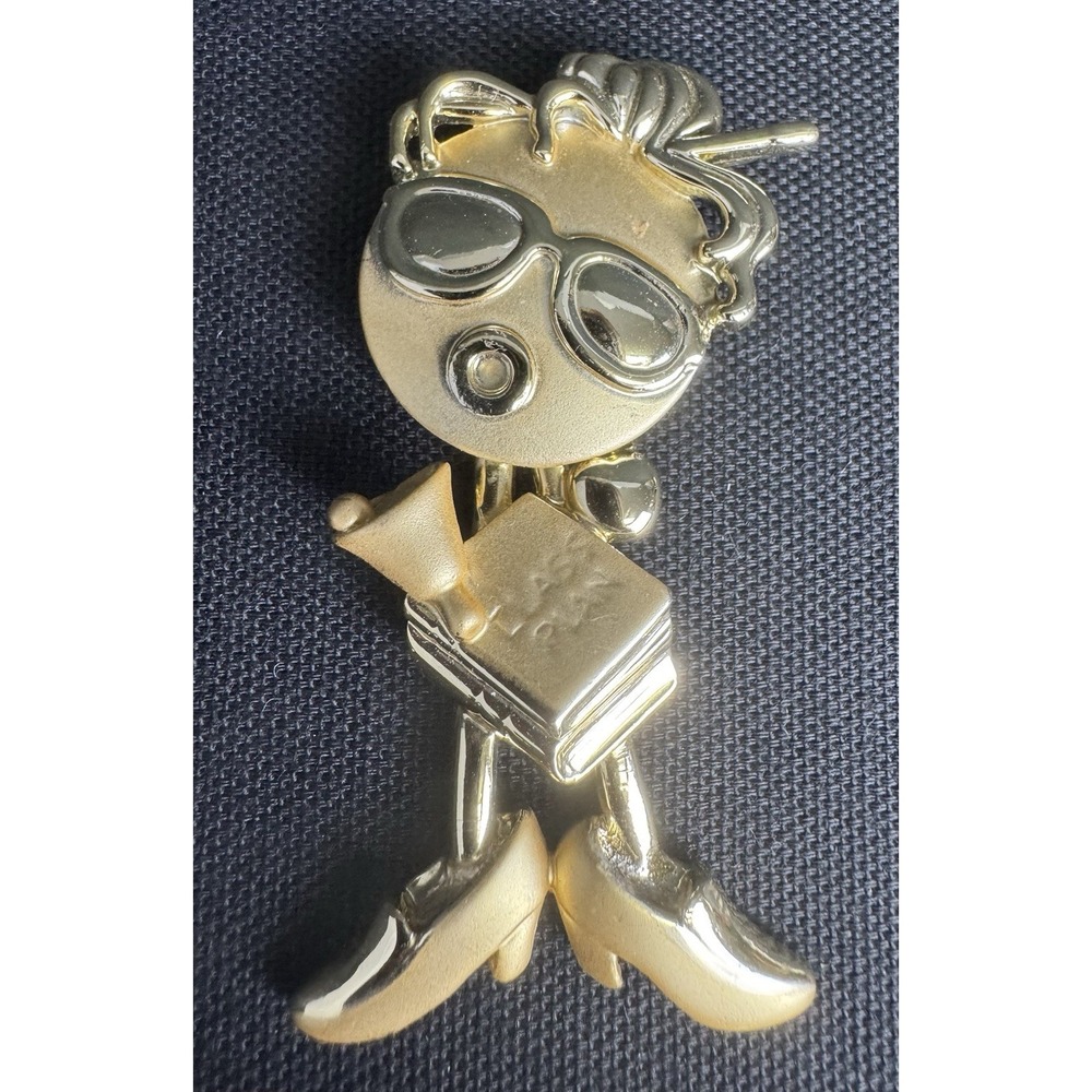 American Jewlery Company AJC Gold Tone Bobble Head Teacher Brooch